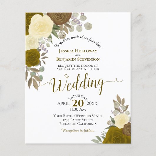 Gold Boho Chic Floral BUDGET Weddenschap (Voorkant)