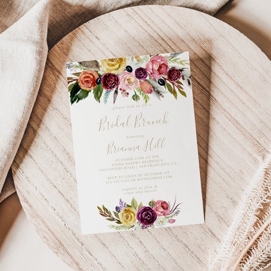 Gold Boho Floral Bridal Brunch Vrijgezellenfeest Kaart