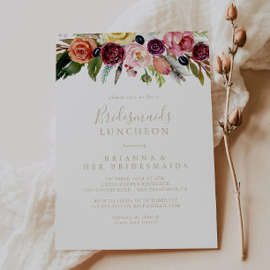 Gold Boho Floral Bridesmaids Luncheon Shower Kaart