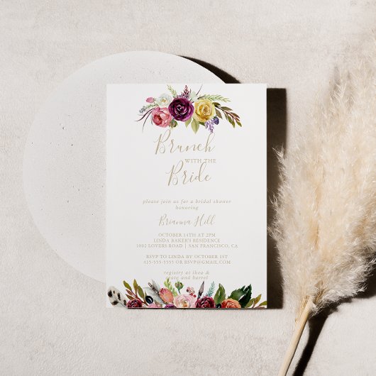 Gold Boho Floral Brunch met de bride Shower Kaart