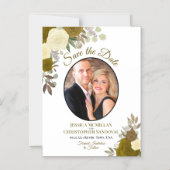 Gold Boho Floral & Photo Wedding Save the Date Magnetische Uitnodiging (Voorkant)