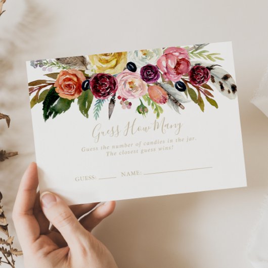 Gold Boho Floral raden hoeveel spel Kaart Visitekaartje