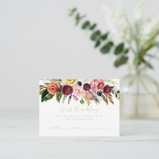 Gold Boho Floral raden hoeveel spel Kaart Visitekaartje (Staand voorkant)