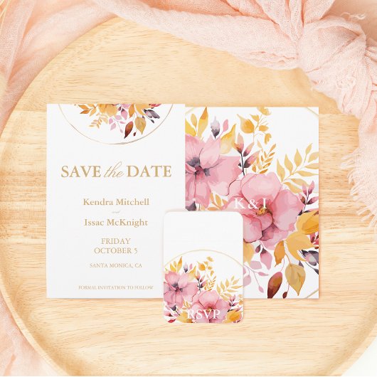 Gold Boho Floral RSVP met QR-code Informatiekaartje
