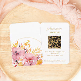 Gold Boho Floral RSVP met QR-code Informatiekaartje