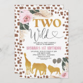 Gold Boho Floral Safari 2 Wilde 2e verjaardag Kaart (Voorkant / Achterkant)