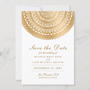Gold Boho Mandala White Save the Date White Kaart