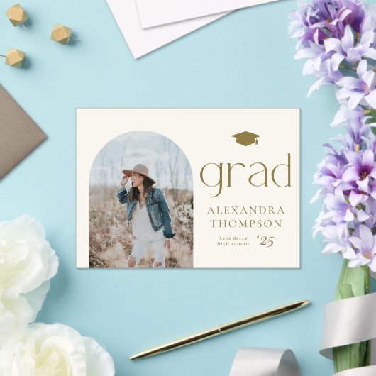 Gold Boho Minimalist Arch Photo Afstuderen Acryl Uitnodigingen (Insitu (Huwelijk))