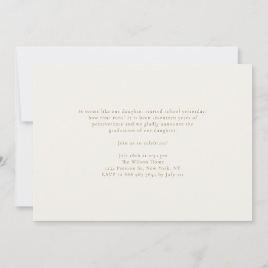 Gold Boho Minimalist Arch Photo Afstuderen Kaart (Achterkant)