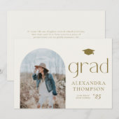 Gold Boho Minimalist Arch Photo Afstuderen Kaart (Voorkant / Achterkant)