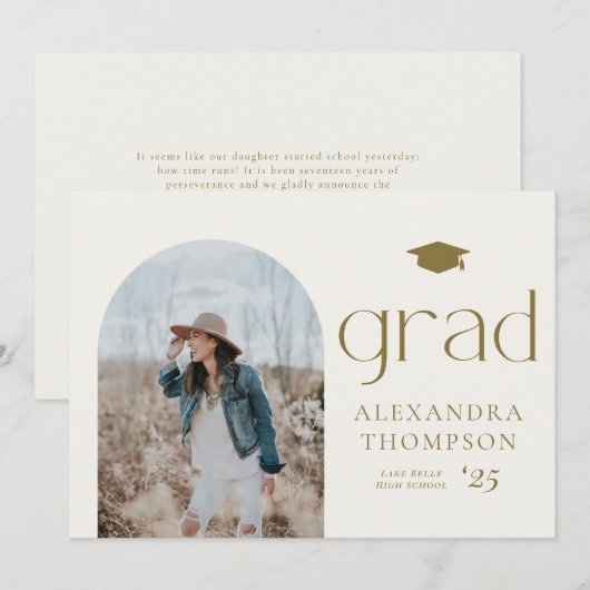 Gold Boho Minimalist Arch Photo Afstuderen Kaart (Voorkant / Achterkant)