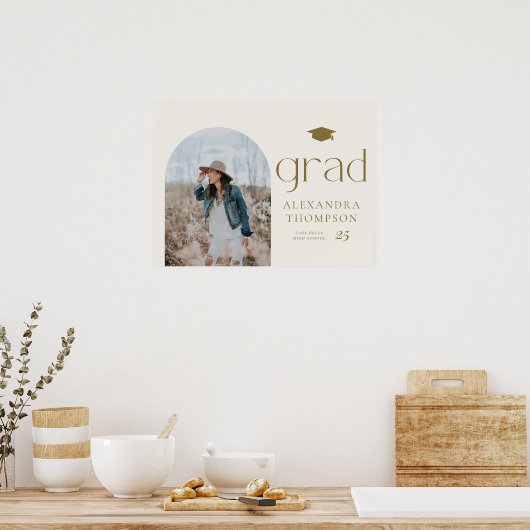 Gold Boho Minimalist Arch Photo Afstuderen Poster (Keuken)