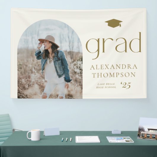 Gold Boho Minimalist Arch Photo Afstuderen Spandoek (Beurs)