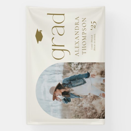 Gold Boho Minimalist Arch Photo Afstuderen Spandoek (Verticaal)