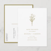 Gold Boho Minimalist Botanical Save the Date Aankondigingskaart (Voorkant / Achterkant)