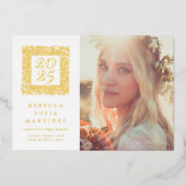 Gold Boho Natural Photo Afstuderen aangekondigd Folie Uitnodiging (Voorkant)