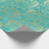 Gold Boho Peacocks op Aqua Cadeaupapier (Hoek)