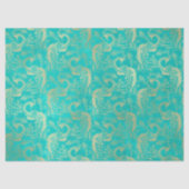 Gold Boho Peacocks op Aqua Decoupage Tissuepapier (Voorkant)