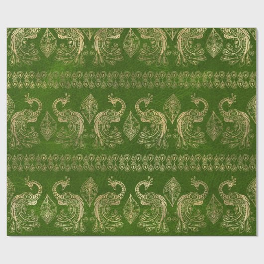 Gold Boho Peacocks op Bright Green Cadeaupapier (Vlak)