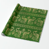 Gold Boho Peacocks op Bright Green Cadeaupapier (Uitgerold)
