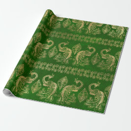 Gold Boho Peacocks op Bright Green Cadeaupapier