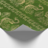 Gold Boho Peacocks op Bright Green Cadeaupapier (Hoek)