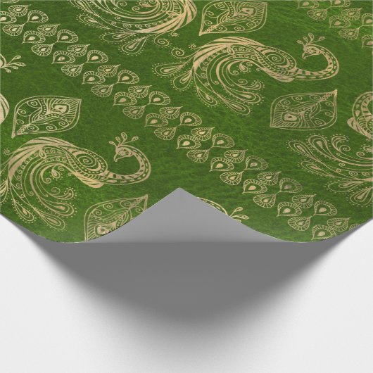 Gold Boho Peacocks op Bright Green Cadeaupapier (Hoek)