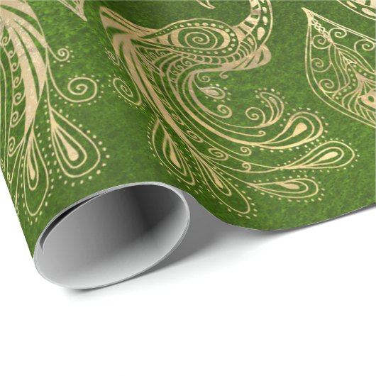 Gold Boho Peacocks op Bright Green Cadeaupapier (Rol Hoek)