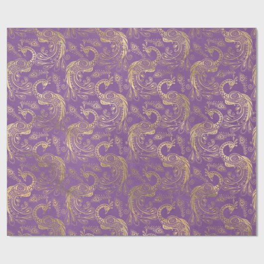 Gold Boho Peacocks op Lavender Cadeaupapier (Vlak)