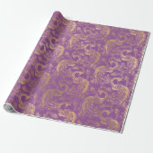 Gold Boho Peacocks op Lavender Cadeaupapier (Uitgerold)