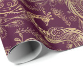 Gold Boho Peacocks op Paars Cadeaupapier (Rol Hoek)