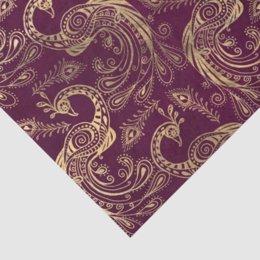 Gold Boho Peacocks op Paarse ontkoppeling Tissuepapier (Detail)