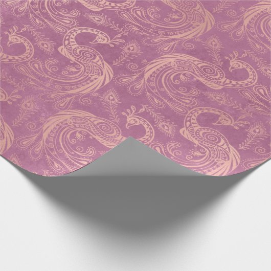 Gold Boho Peacocks op Roze Cadeaupapier (Hoek)