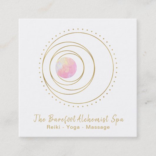 *~* Gold Boho Pink Sacred Geometry Luna Lunar Moon Vierkante Visitekaartje (Voorkant)