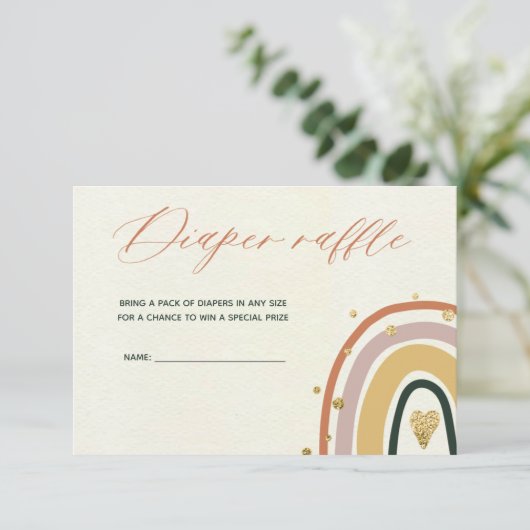Gold Boho Rainbow Baby shower Diaper Raffle Kaart (Staand voorkant)