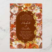 Gold Boho Terracotta Lijst Wreath Floral Abundance Folie Uitnodiging (Voorkant)