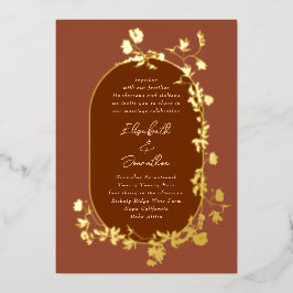Gold Boho Terracotta Lijst Wreath Floral Wedding Folie Uitnodiging