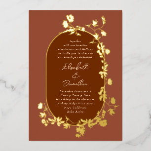 Gold Boho Terracotta Lijst Wreath Floral Wedding Folie Uitnodiging