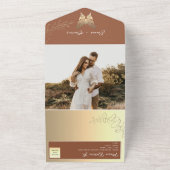 Gold Boho Terracotta Wedding All In One Uitnodiging (Buitenkant)