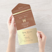 Gold Boho Terracotta Wedding All In One Uitnodiging (Afscheurbaar)
