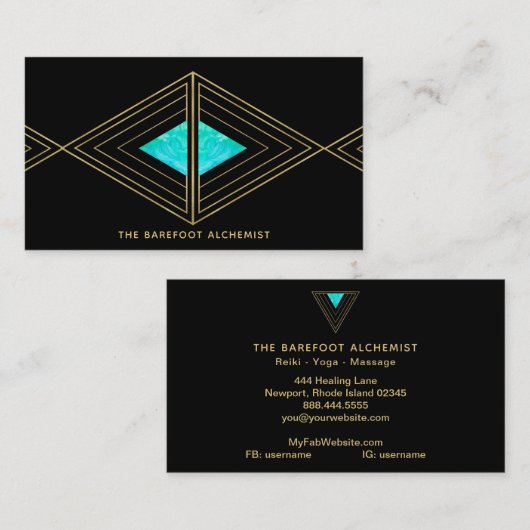 *~* Gold Boho Triangles - Sacred Geometry Alchemy Visitekaartje (Voorkant / Achterkant)