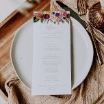 Gold Boho Tropical Floral Dinner Menu<br><div class="desc">Deze gouden boho tropische bloemenmenukaart is perfect voor een moderne bruiloft. Het ontwerp is voorzien van handgeschilderde bruine wilde veren,  boho geel,  wit,  paarse,  roze,  blush,  bordeauxrode bloemen en blauwe bessen netjes gerangschikt in prachtige boeketten. Dit menu kan worden gebruikt voor een huwelijksreceptie,  repetitiediner,  vrijgezellenfeest of een evenement.</div>