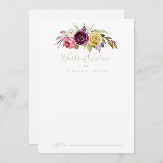 Gold Boho Tropical Floral Wedding Words of Wisdom Advieskaart (Voorkant / Achterkant)