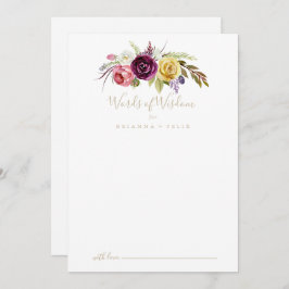 Gold Boho Tropical Floral Wedding Words of Wisdom Advieskaart