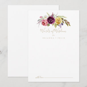 Gold Boho Tropical Floral Wedding Words of Wisdom Advieskaart