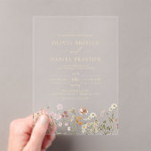 Gold Boho Wildflower Garden Wedding Acryl Uitnodigingen (Insitu (Draagbaar))