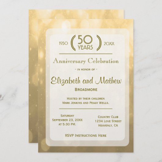 Gold Bokeh | 50e Jubileum Kaart (Voorkant / Achterkant)