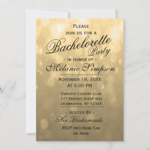 Gold Bokeh Bachelorette Party Kaart