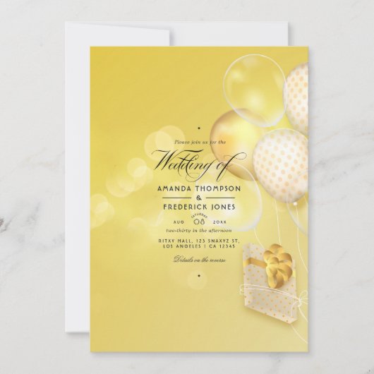 Gold Bokeh Balloons Wedding Kaart (Voorkant)