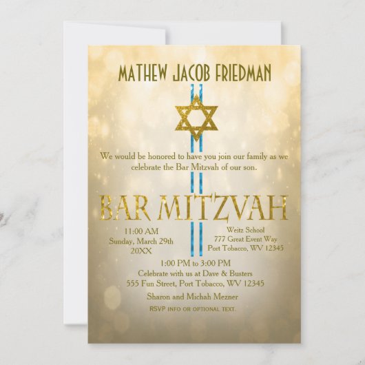 Gold Bokeh | Bar Mitzvah Kaart (Voorkant)